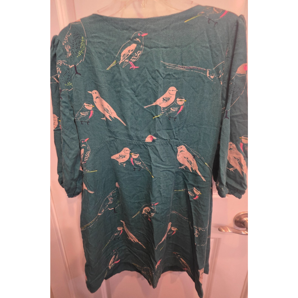 Boden Viscose Dress 3/4 Sleeve Womens Green Bird Print Side Zip Cottagecore - Picture 8 of 11